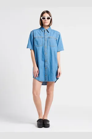 RE/DONE Robe courte col classique en jean et coton