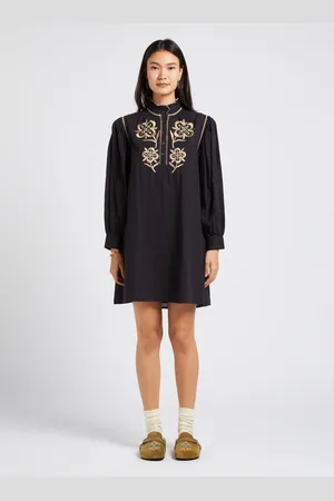 Antik Batik Robe courte évasée col montant en coton