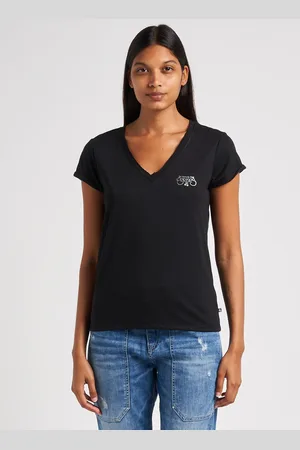 Le Temps des Cerises Tee-shirt droit Col V sérigraphié en lin