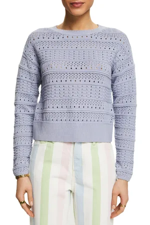 ESPRIT Pull col rond en maille ajourée de coton