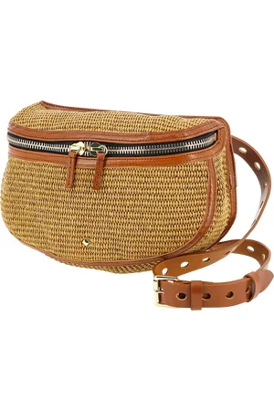 HERBERT FRERE SOEUR Sac banane en raphia et cuir mélangé