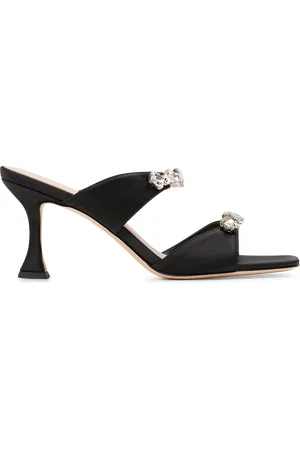 MI/MAI Mules aspect satiné à talon haut et strass