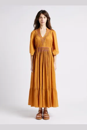 Antik Batik Robe longue ample Col V en coton