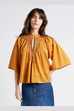 Antik Batik Blouse ample col ouvert en coton brodé