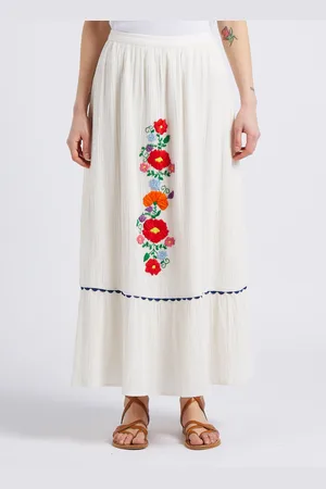 Antik Batik Jupe longue évasée en coton brodée