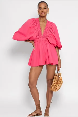 sundress Combi-short froncée en coton mélangé