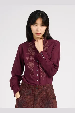 Antik Batik Top ajusté col rond brodé en coton