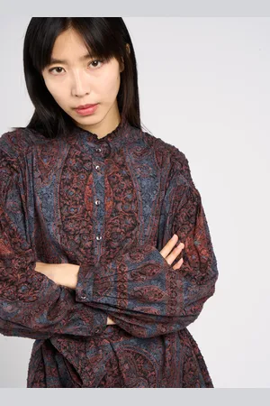 Antik Batik Robe midi droite col montant en coton