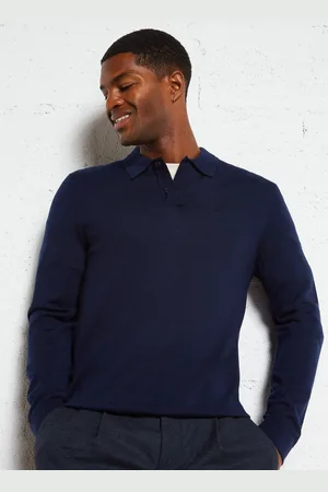 SELECTED Pull droit col polo en laine mérinos