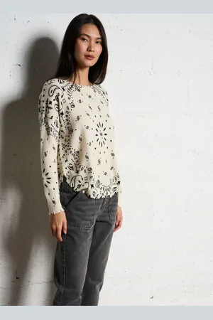 KUJTEN Pull droit col bateau motif bandana en cachemire
