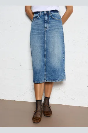 MAISON 123 Jupe midi droite en denim stretch