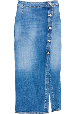 Le Temps des Cerises Jupe midi droit denim en coton mélangé