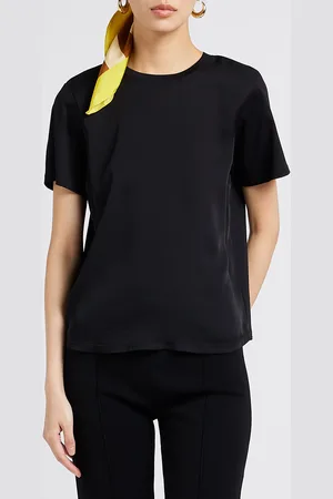 THEORY Tee-shirt col rond bi-matière en soie et coton