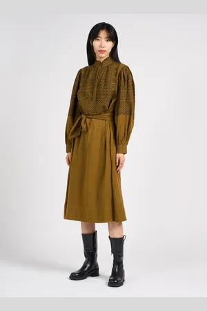 Antik Batik Robe longue droite col montant en coton