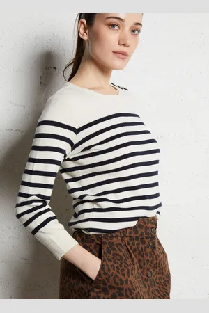 MAISON 123 Pull droit rayé en coton mélangé