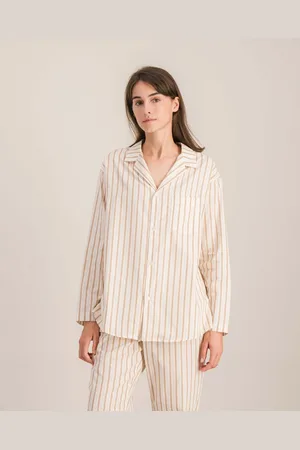 Angarde Chemise pyjama femme coton bio, rayures beiges