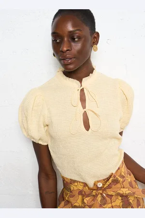 Antik Batik Blouse col rond en coton smocké