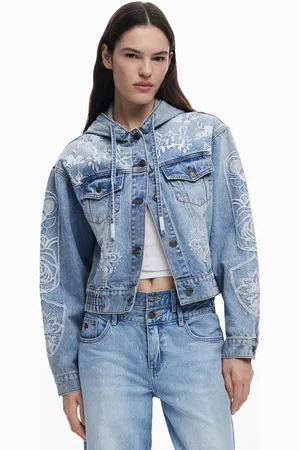 Desigual Veste courte en jean brodée à capuche