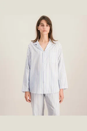 Angarde Chemise pyjama femme coton bio, rayures bleues