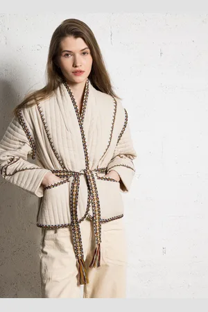 Bash Veste matelassée ceinturée à broderies