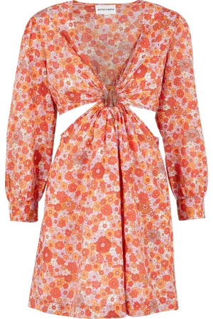 Antik Batik Robe courte Col V imprimée fleuri en coton