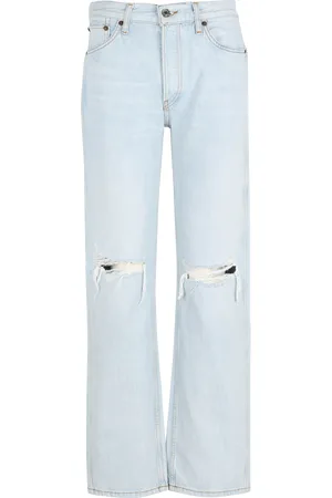 RE/DONE Jean droit taille haute en coton délavé