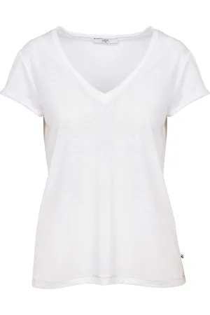 Le Temps des Cerises Tee-shirt droit Col V sérigraphié en lin