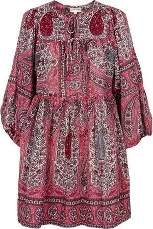 Antik Batik Robe ample courte col rond en coton