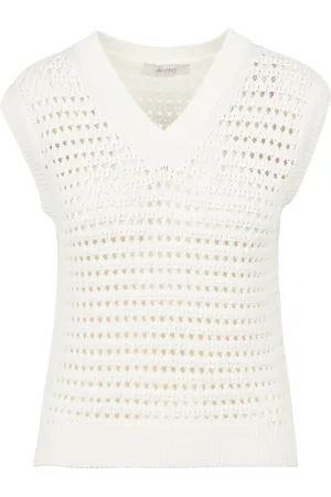Max Mara Pull sans manches Col V ajouré en coton mélangé