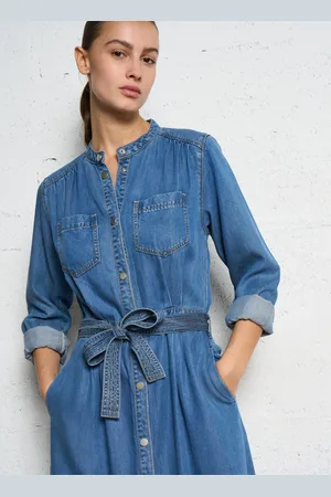 Suncoo Robe midi col rond en jean