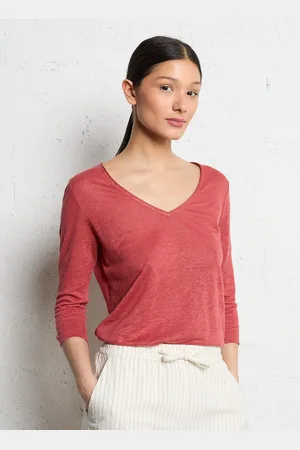 Sud Express Tee-shirt Col V chiné en lin