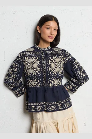 Antik Batik Blouse droite en coton brodé