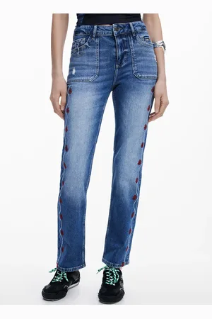 Desigual Jean droit en coton mélangé brodé