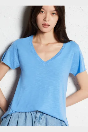 American Vintage Tee-shirt droit Col V en coton mélangé