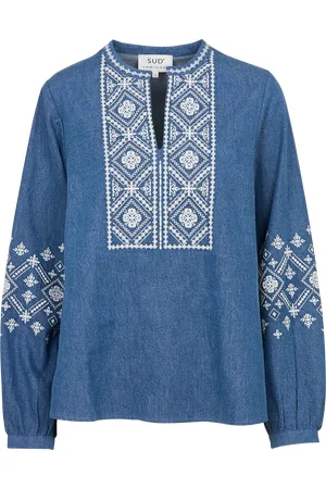 Sud Express Blouse droite col tunisien brodée