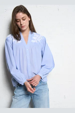 MAISON 123 Blouse Col V rayée à broderies