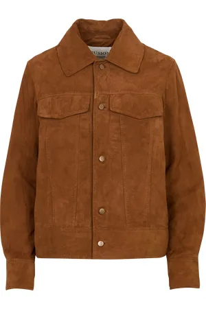 MAISON 123 Veste droite boutonnée en cuir suédé