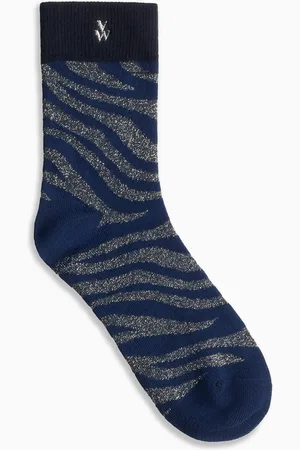Vanessa Wu Chaussettes montantes zébrées et pailletées en coton mélangé
