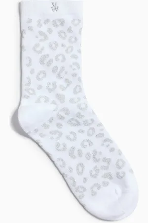 Vanessa Wu Chaussettes montantes léopard en coton mélangé