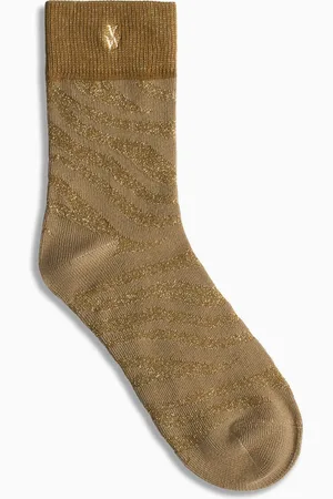 Vanessa Wu Chaussettes montantes zébrées et pailletées en coton mélangé