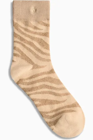 Vanessa Wu Chaussettes montantes zébrées et pailletées en coton mélangé