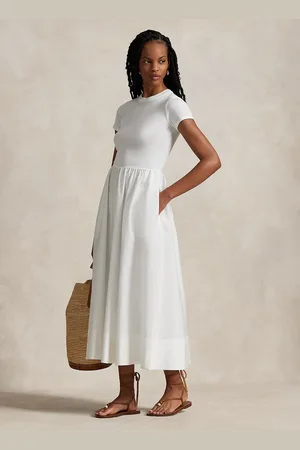 Ralph Lauren Robe longue col rond en coton