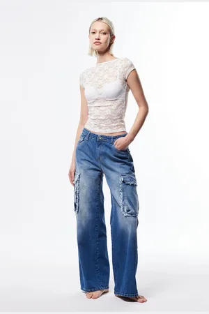 Please Jean ample baggy avec poches cargo à franges