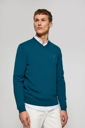 Polo Club® Pull Bleu-Vert En aille À Col En V Et Broderie Rigby Go