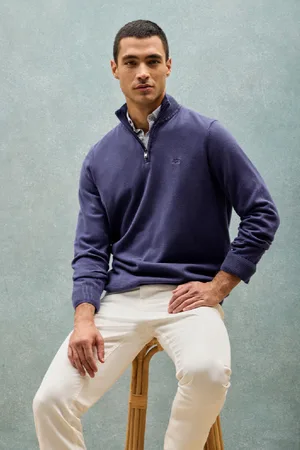Polo Club® Pull Violet Bleuté À Fermeture Éclair Partielle Garment Dye Et ogo Brodé