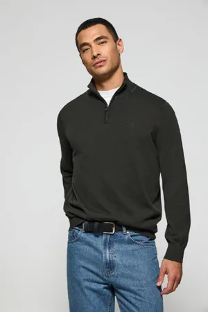 Polo Club® Pull Gris Asphalte À Fermeture Éclair Partielle Garment Dye Et ogo Brodé
