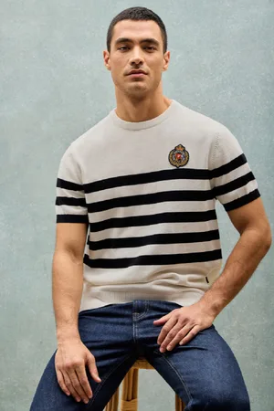 Polo Club® Pull Rayé Beige À anches Courtes Avec Écusson Nautique