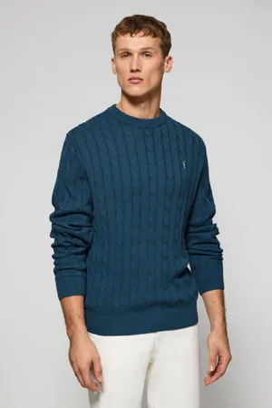 Polo Club® Pull Bleu Denim En aille Tressée À Col Ras Du Cou Et Broderie Rigby Go