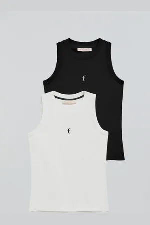 Polo Club® Ot De Deux T-Shirts Noir Et Blanc Sans anches À Col Ras Du Cou Avec ogo Brodé Rigby Go