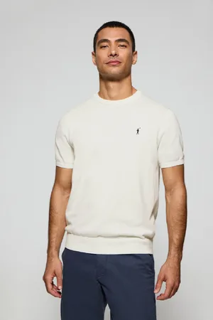 Polo Club® Pull Beige À Col Ras Du Cou Et anches Courtes À ogo Brodé